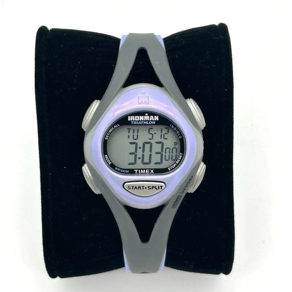 Timex Ironman Triathlon Lavender Purple Gray Athletic Rubber Watch Womens Gym